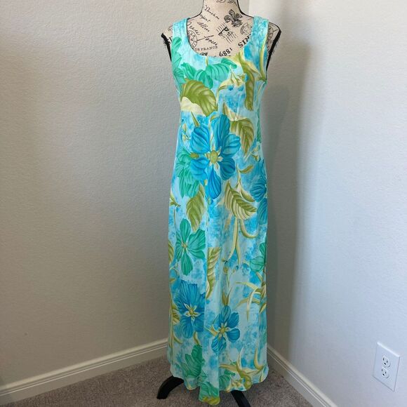 VTG Jessica Howard Long Dress Blue Floral 10 Tropical Beach feminine Cottagecore - Picture 1 of 7